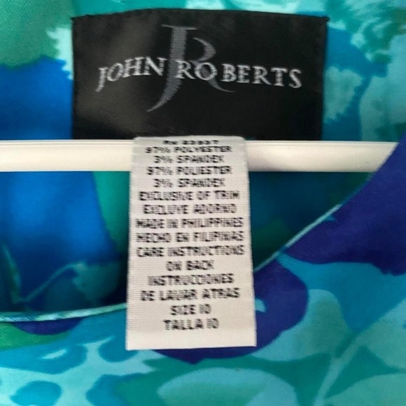 John Roberts Blue & Green Floral Peplum Blouse Top Ruffle Detail Back Size US 10 - Picture 7 of 7